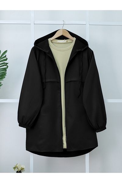 Modamorfo Schwarzer Regenmantel-Trenchcoat von Araboy – Reißverschluss und Kapuze