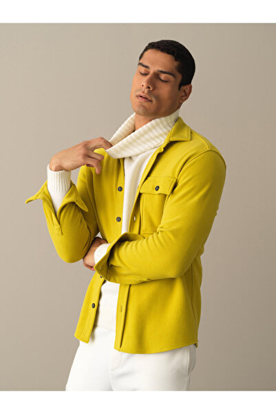 Xint Erkek Sarı Pamuk Dokulu Fit Cepli Gömlek Ceket
