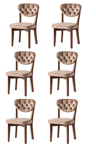 Sweet Home Masa Sandalye 6 Adet Gala Sandalye Ceviz Ahşap Kapitoneli