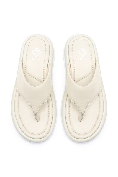 Desa Γυναικείες δερμάτινες παντόφλες Laura Beige