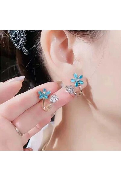 Pelin Aksesuar Turkuaz Çiçek Küpe