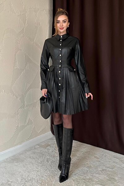 Elbee Fashion Woman Плісирована шкіряна сукня