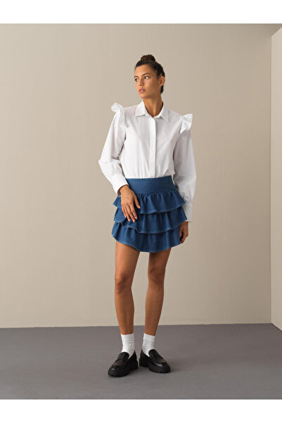 Xint Kadın Beyaz Pamuk Dokulu Regular Fit Gömlek