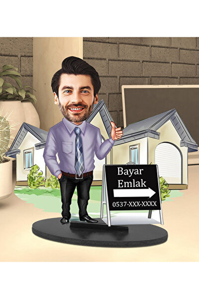 Fotomcity Kişiye Özel Fotoğraflı Emlakçı Tasarımlı Karikatür Biblo