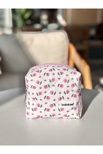 Batekso Geantă de machiaj cu model de flori roz minuscul - dimensiune mică
