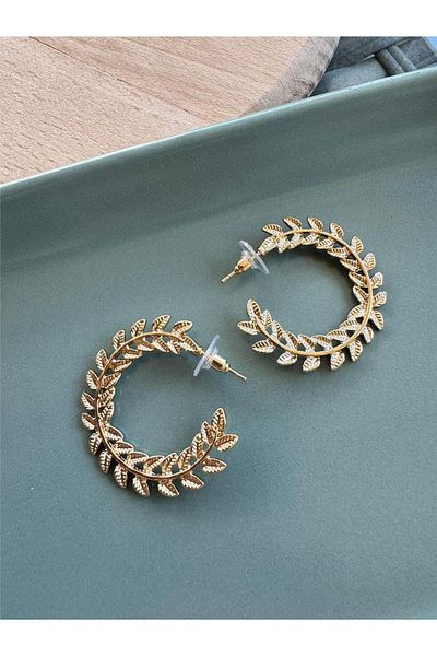 Pelin Aksesuar Gold Leaf Hoop Earrings