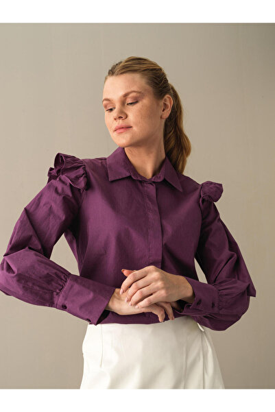Xint Kadın Mor Pamuk Dokulu Regular Fit Gömlek