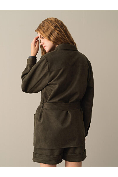 Xint Kadın Haki Esnek Dokulu Süet Görünümlü Gömlek Ceket