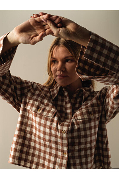 Xint Female Camel Oversize Ekose Gömlek