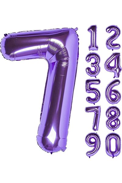 Parti Station 7 Yaş Mor Renk Rakam Folyo Balon 7 Yedi Rakam Mor Renk Helyum U...