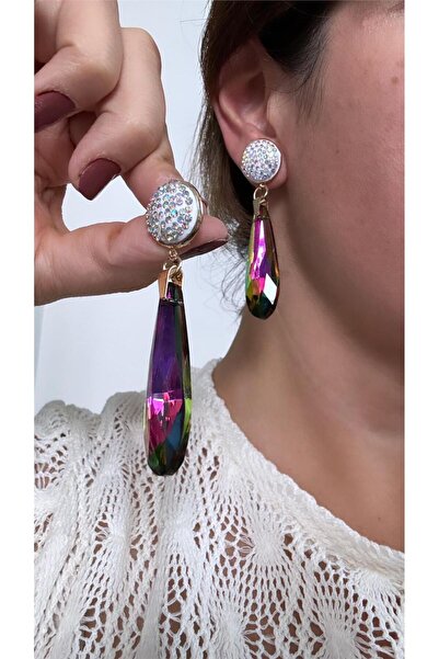 Pelin Aksesuar Janjan Uzun Damla Kristalli Küpe