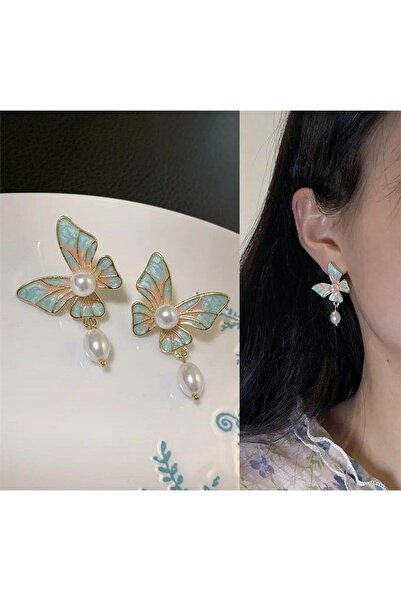Pelin Aksesuar Pastel Damla İncili Kelebek Küpe
