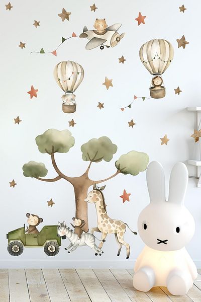 Grafikup Drăguț Safari animale autocolant de perete Kids Room Wall Ornament