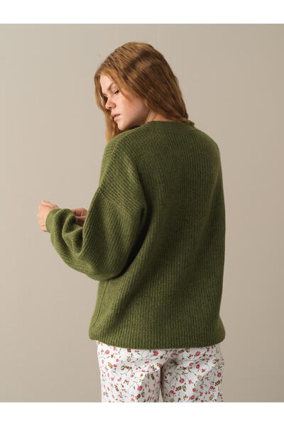 Xint Kadın Yeşil Bisiklet Yaka Oversize Kazak