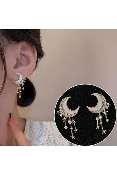 Pelin Aksesuar Cream Star Moon Earrings
