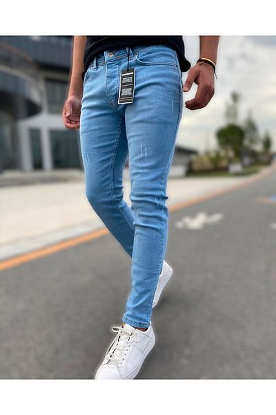 moda biz Ανδρικό ανοιχτό μπλε Slim Fit Slim Fit Magic Jenim Flexible Jeans