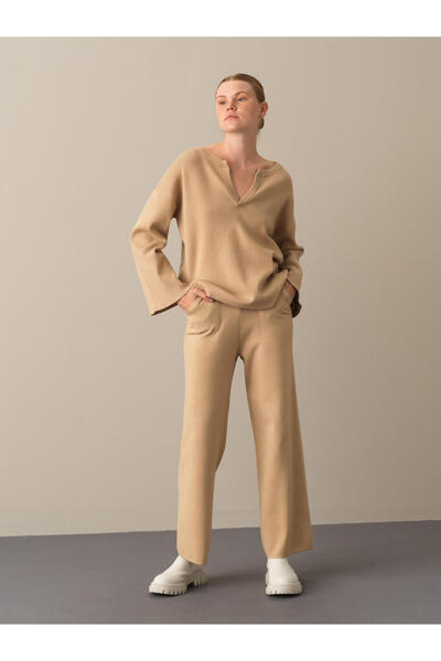 Xint Kadın Bej Oversize Kazak