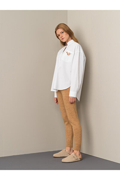Xint Kadın Kbeyaz %100 Pamuk Hakim Yaka Oversize Gömlek