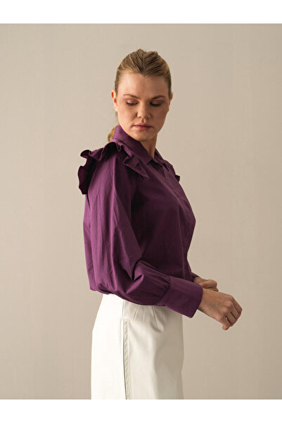 Xint Kadın Mor Pamuk Dokulu Regular Fit Gömlek