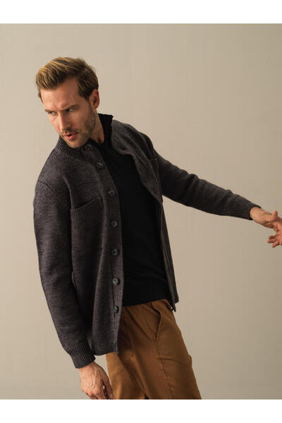 Xint Erkek Antrasit Düğmeli Cep Detaylı Hırka