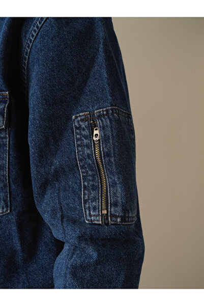 Xint Erkek Lacivert Pamuk Dokulu Oversize Denim Gömlek