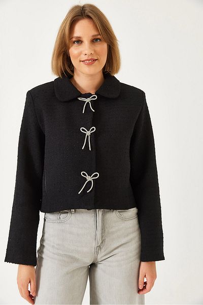 Bianco Lucci Women's Stylish Bow Detailed Tweed Jacket 50145 60271002
