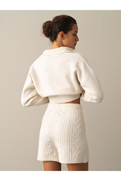 Xint Kadın Ekru Regular Fit Triko Şort