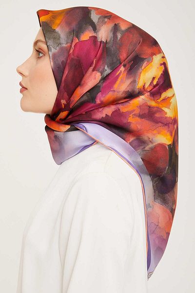 Armine Lilac Patterned Twill Silk Scarf 9033-32