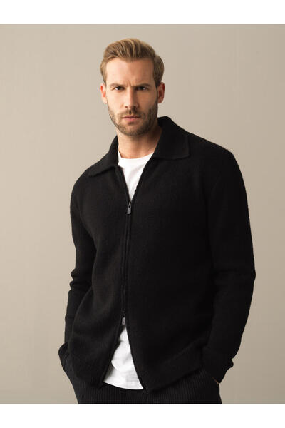 Xint Erkek Siyah Polo Yaka Regular Fit Hırka