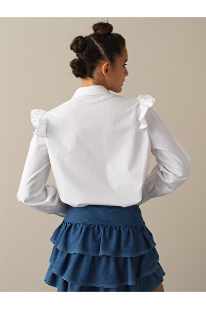 Xint Kadın Beyaz Pamuk Dokulu Regular Fit Gömlek