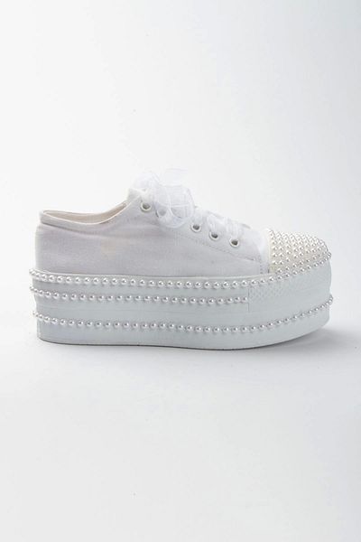MFT AYAKKABI Pantofi de rochie de mireasă cu talpă pană de 6 cm, brodate cu perle libere de in