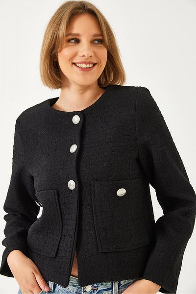 Bianco Lucci Women's Buttoned Tweed Jacket 50151 60271004