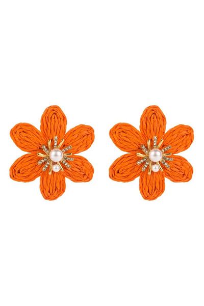 Pelin Aksesuar Orange Wicker Rope Spiral Flower Earrings