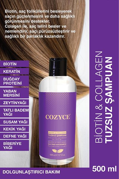 Cozyce Biotin & Collagen Plumping Care Salt Free Shampoo 500 ml