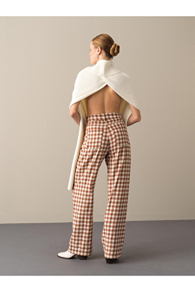 Xint Kadın Camel Oversize Ekose Pantolon