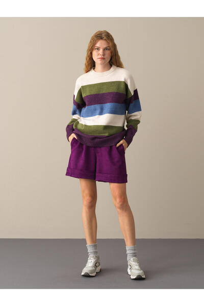 Xint Kadın Mor Yumuşak Dokulu Oversize Kazak