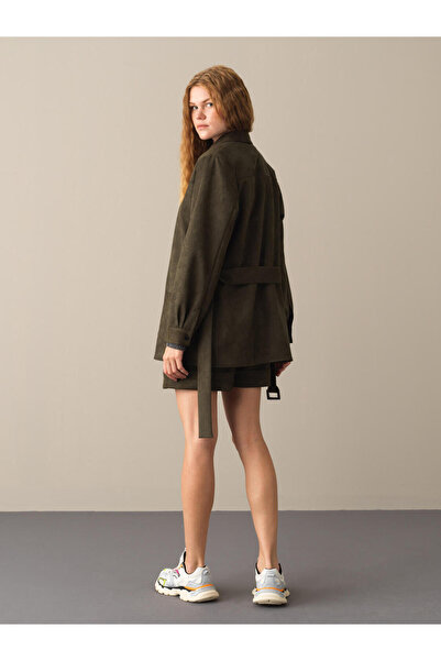 Xint Kadın Haki Esnek Dokulu Süet Görünümlü Gömlek Ceket