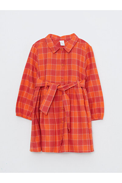 LC Waikiki Shirt Neck Long Sleeve Plaid Patterned Baby Girl Dress