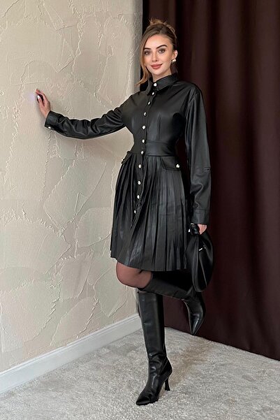 Elbee Fashion Woman Плісирована шкіряна сукня