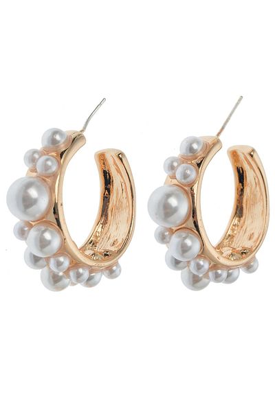 Pelin Aksesuar Pearl Hoop Earrings