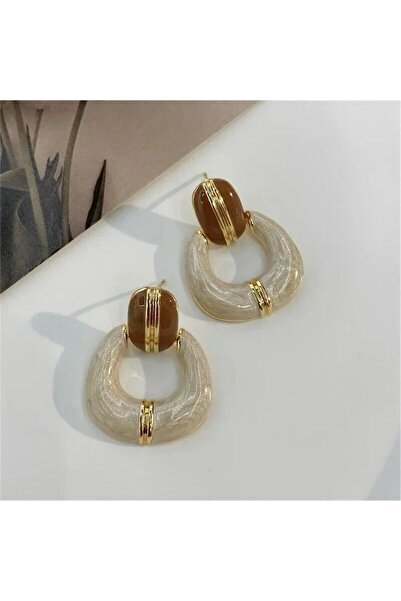 Pelin Aksesuar براون كريم خمر الأقراط