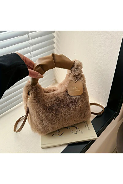 Ovo Life Kadın Şık Kürk Fermuarlı Yumuşak Peluş Omuz Çantası