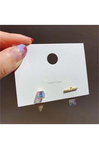 Pelin Aksesuar Crystal Triangle and Earrings Ghost