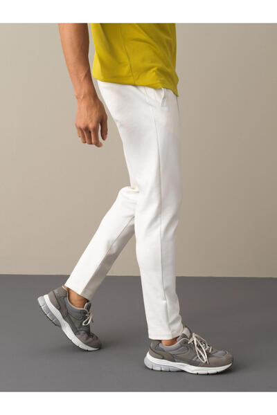 Xint Erkek Beyaz Pamuk Dokulu Pamuklu Sweat Pantolon