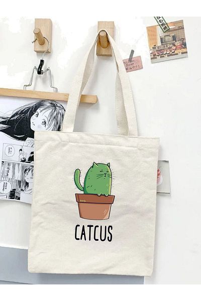 Cemira Catcus Unisex Y2k Pinterest Retro Animal Korean Tote Bag - υφασμάτινη τσάντα αγορών