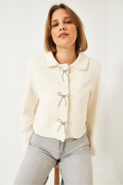 Bianco Lucci Jachetă din tweed cu fundă elegantă pentru femei 50145 60271002