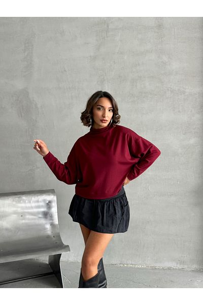 Look Forward Bluză de damă din țesătură interlock burgundă cu guler cu mâneci liliac