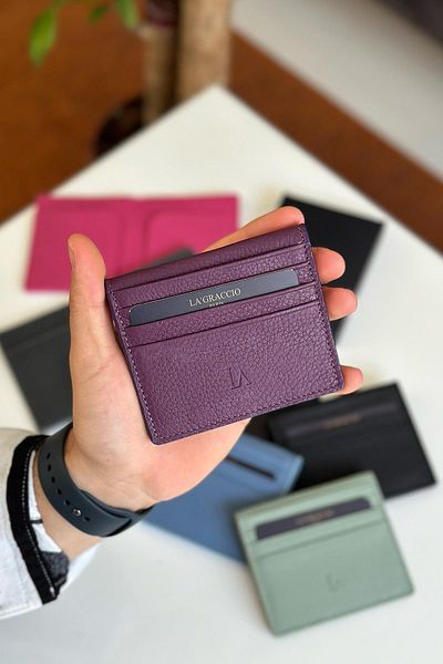 La La'Graccio Paris Unisex La'Graccio Paris Balia Purple Card Holder Matte, Genuine Leather