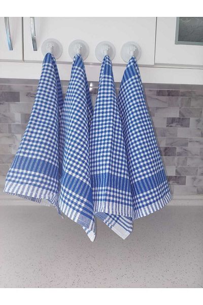 LilaMOON Set de 4 servetele albastre din bumbac - carouri mici, carpa de uscare, covoras nutritiv