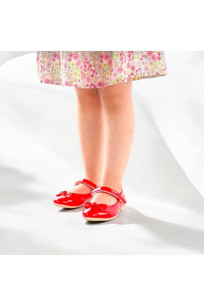 PATİK BEBE Girl's Red Patent Leather Bow Orthopedic Ballerinas